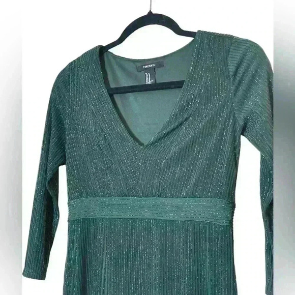 Forever 21 Emerald Green Long Sleeved Sparkly Mini Dress Medium Holiday Party - Picture 3 of 10